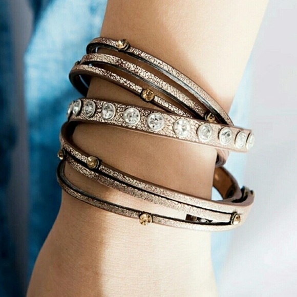 CRYSTAL Studded Wrap Bracelet in Champagne - Picture 1 of 5
